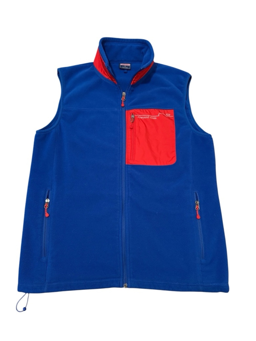 Vineyard Vines Harbor Fleece Mens Zip Front Vest Blue/ Red Chest Pocket Sz M